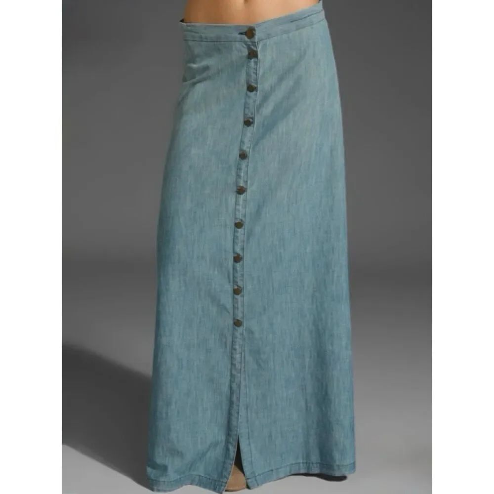 CURRENT ELLIOTT Women’s Size 27/0 Blue Chambray Button Pin Front Maxi Skirt
